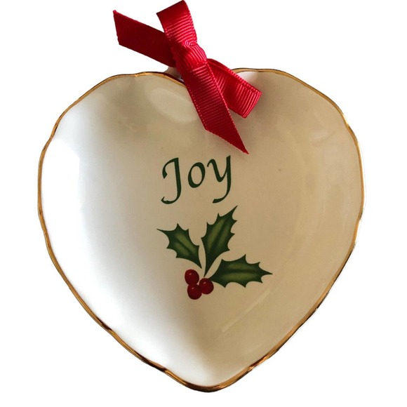 Lenox Sentiment Joy Heart Dish Christmas Holiday Holly - Picture 1 of 7